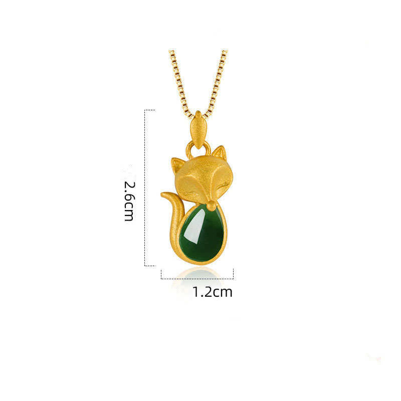 Nimara Ritual Green Chalcedony Fox Pattern Courage Necklace Pendant