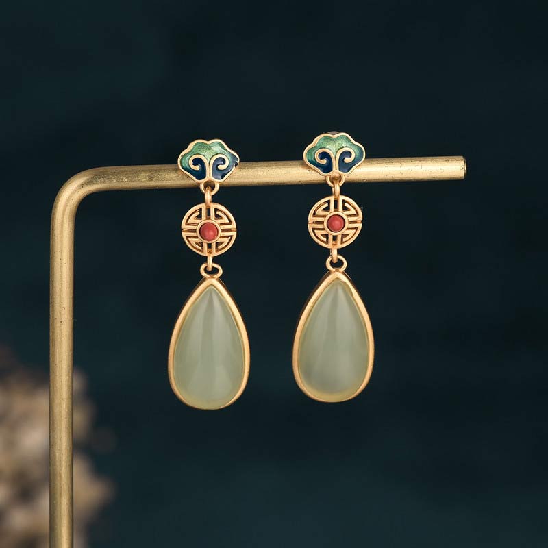 Nimara Ritual FengShui Jade Double Happiness Fortune Earrings