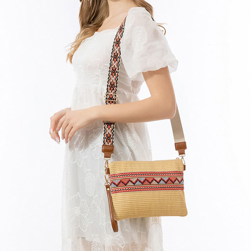Nimara Ritual Boho Colorful Geometry Straw Woven Crossbody Bag Shoulder Bag Handbag
