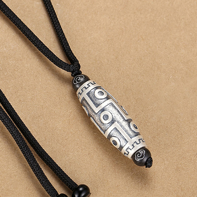 Nimara Ritual Tibet Nine-Eye Dzi Bead Pattern Copper Auspicious Clouds Wealth Necklace Pendant