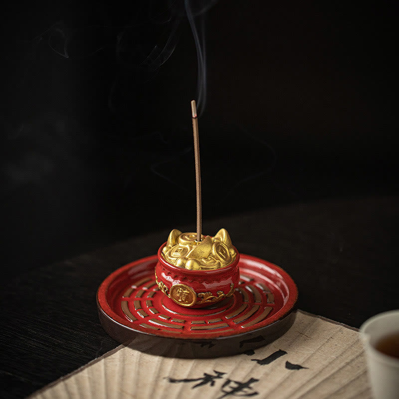 Nimara Ritual Small Treasure Bowl Lucky Bag Bagua Tray Healing Ceramic Stick Incense Burner Decoration