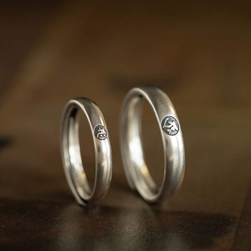 Nimara Ritual 925 Sterling Silver Chinese Zodiac Natal Buddha Blessing Couple Ring