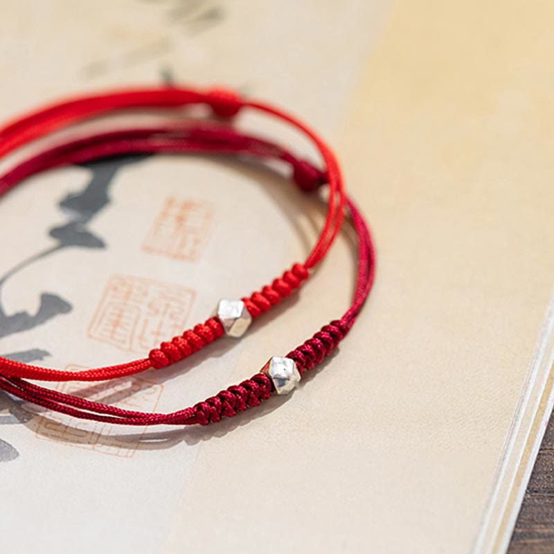 Nimara Ritual 925 Sterling Silver Luck Bead Protection Red String Thin Cord Braided Bracelet