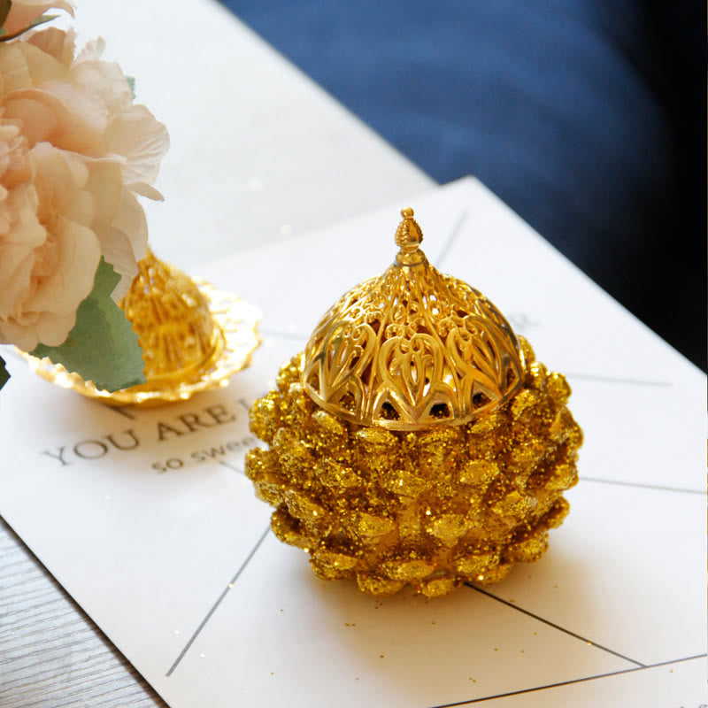 Nimara Ritual Gold Pine Cone Pattern Spiritual Rituals Mini Incense Burner Home Tabletop Decor
