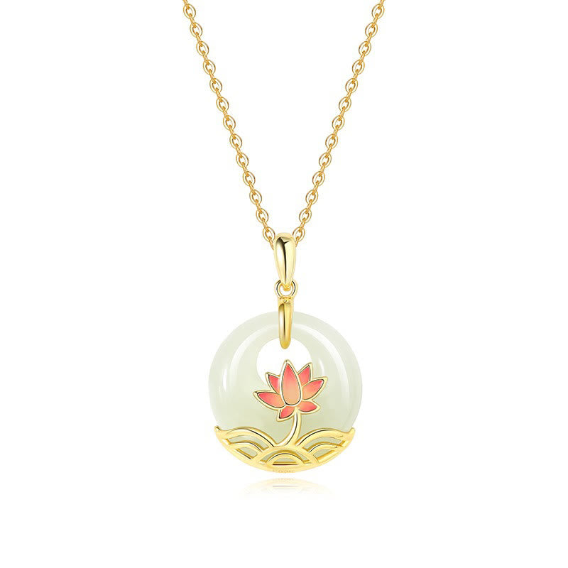 Nimara Ritual 925 Sterling Silver Hetian White Jade Lotus Flower Blessing Necklace Pendant