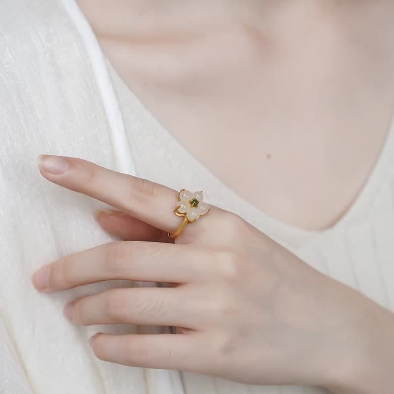 Release Negativity White Jade Flower Blessing Stud Earrings