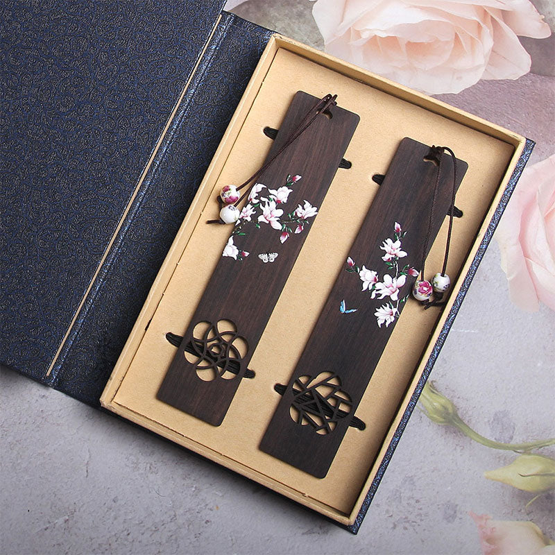 Nimara Ritual Butterfly Flower Ebony Wood Bookmarks With Gift Box