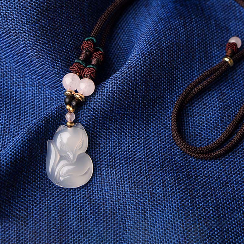 Nimara Ritual Chalcedony Fox Pink Crystal Bead Harmony String Necklace Pendant