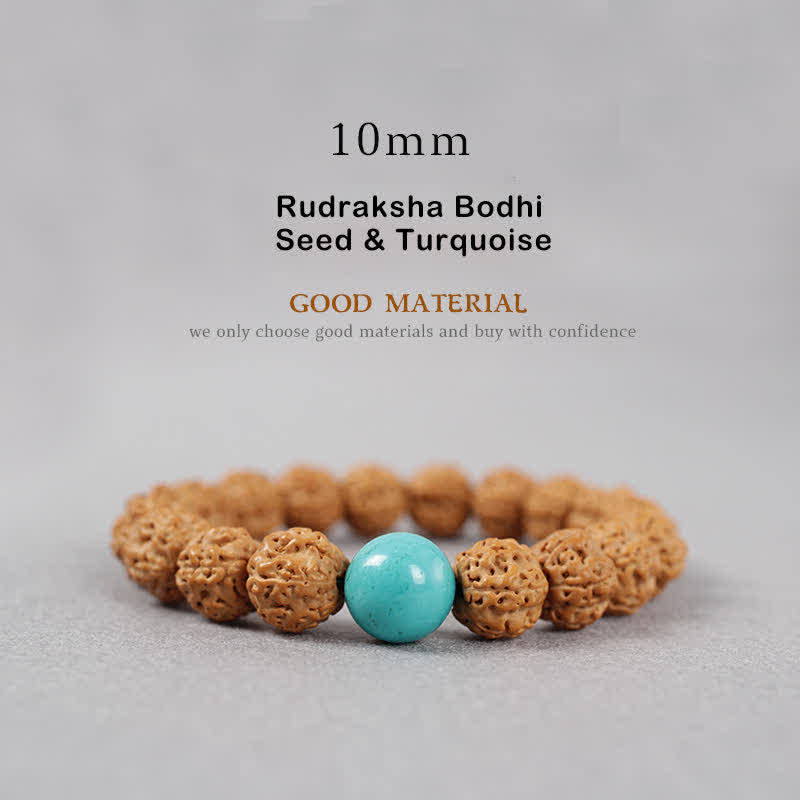 Nimara Ritual Tibet Rudraksha Bodhi Seed Dzi Bead Amber Turquoise Wealth Bracelet
