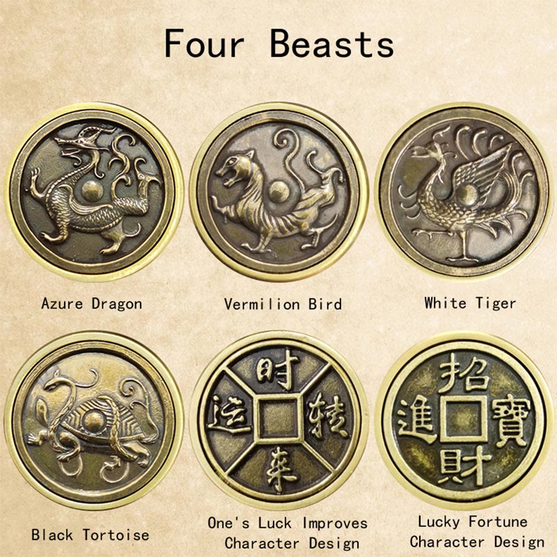 Nimara Ritual Four Beasts Feng Shui Yin Yang Bagua Copper Coin Harmony Rotatable Decoration