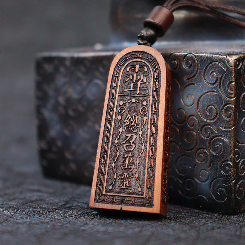 Nimara Ritual Lightning Struck Jujube Wood Taoist Five Thunder Order Luck Protection Necklace Pendant
