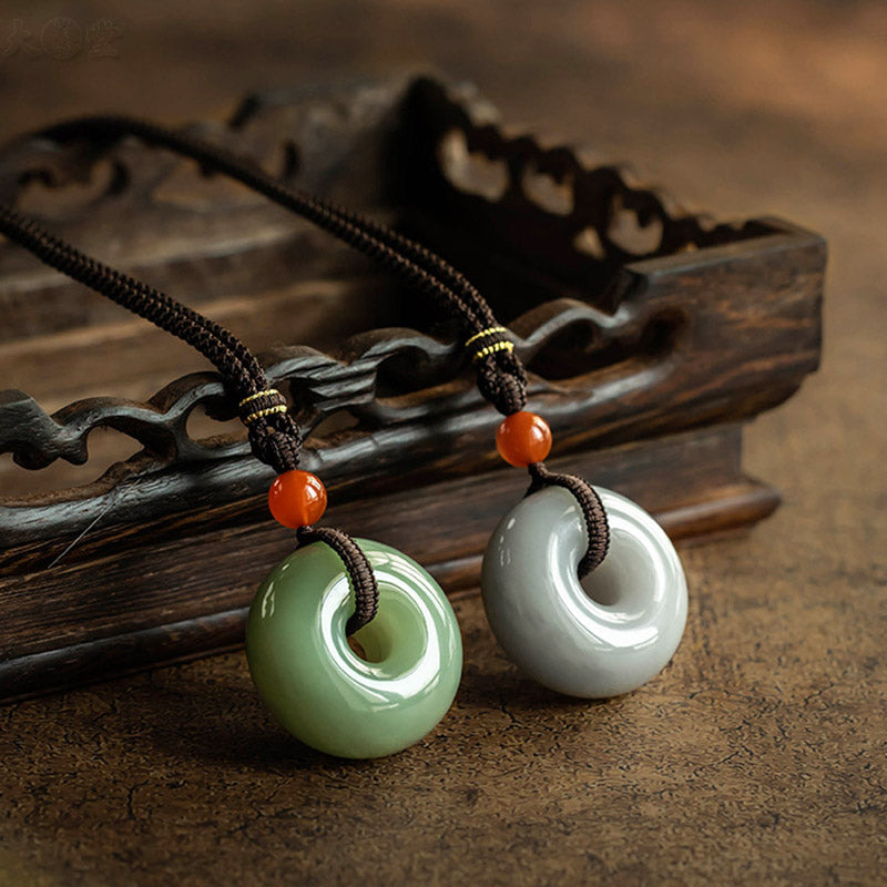 Nimara Ritual Natural Round Jade Gray Jade Peace Buckle Luck Necklace Pendant