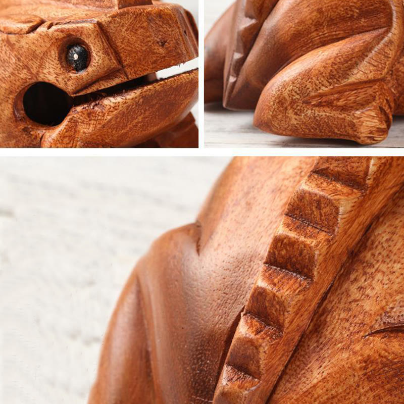 Nimara Ritual Handcrafted FengShui Wealth Luck Frog Mini Wooden Croaking Frog Guiro Decoration