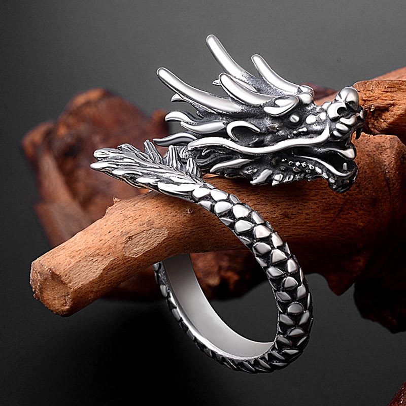 Nimara Ritual 990 Sterling Silver Vintage Dragon Design Luck Protection Strength Adjustable Ring