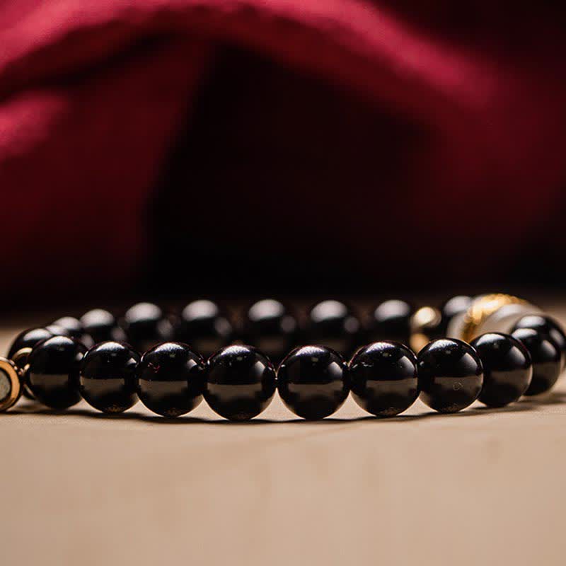 Nimara Ritual Black Obsidian Jade Om Mani Padme Hum Strength Couple Magnetic Bracelet