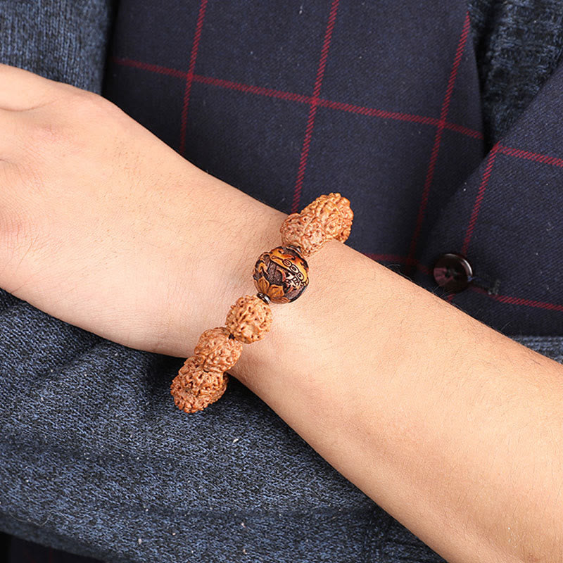 Nimara Ritual Tibet Rudraksha Bodhi Seed PiXiu Copper Coin Wealth Luck Bracelet