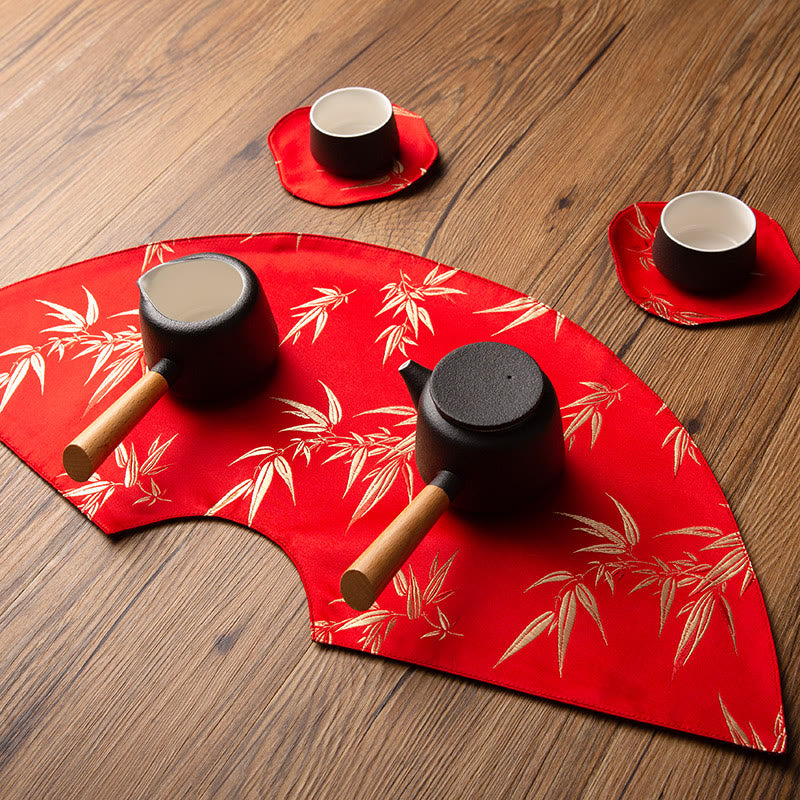 Nimara Ritual Vintage Sea Wave Bamboo Plum Blossom Embroidered Cup Mat Pad Tea Cup Coaster Kung Fu Tea Mat
