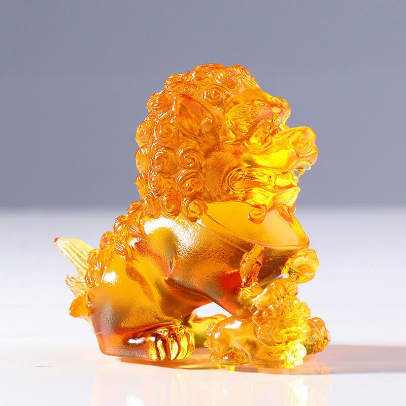 Nimara Ritual Handmade Liuli Crystal Lion Art Piece Strength Home Office Decoration