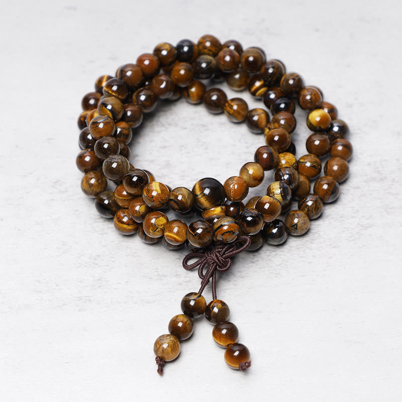 Nimara Ritual Tibetan 108 Natural Tiger Eye Gemstone Beads Prayer Mala Bracelet Necklace