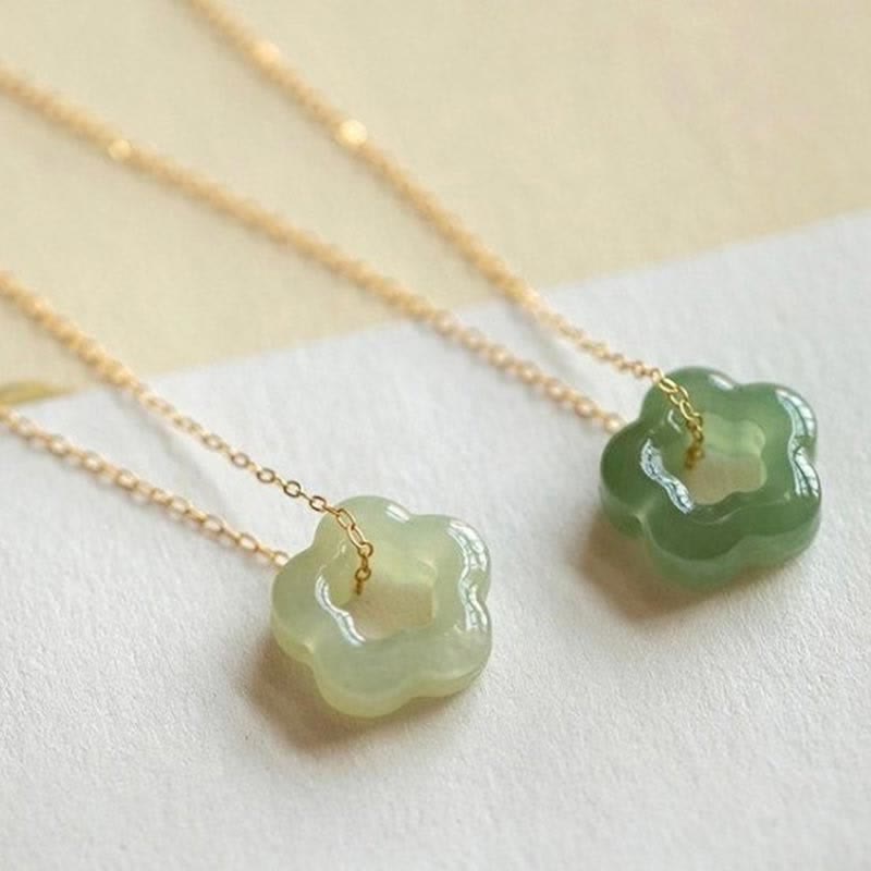 Nimara Ritual Dainty Hetian Jade Cyan Jade Luck Floral Charm Necklace Pendant