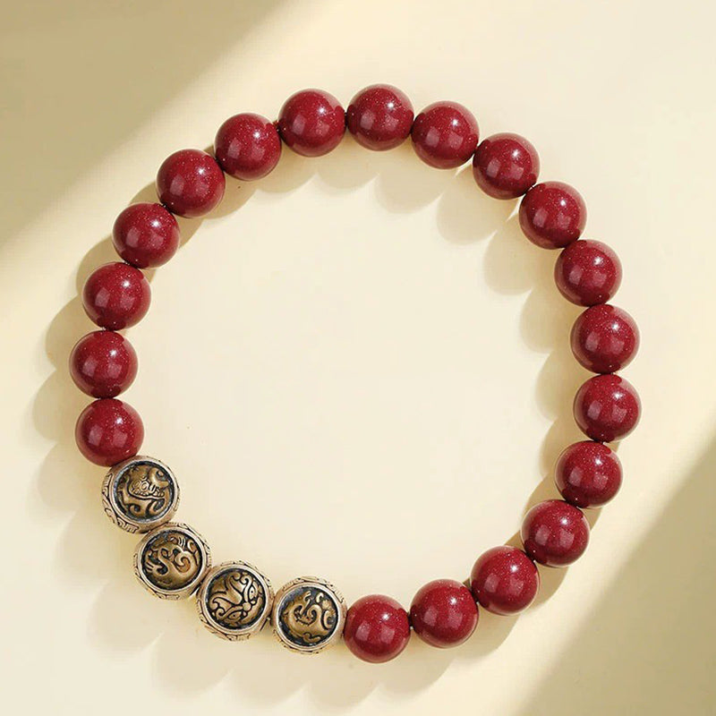 Nimara Ritual 925 Sterling Silver Natural Cinnabar Four Beasts Blessing Bracelet