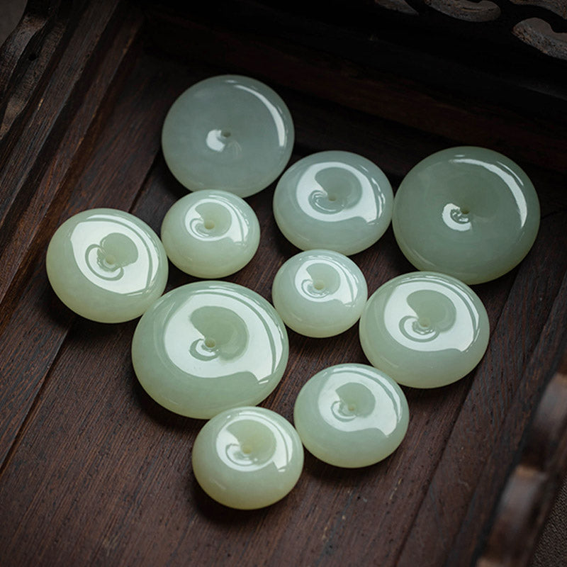 Nimara Ritual Natural Round Jade Peace Buckle Luck Prosperity Necklace Pendant