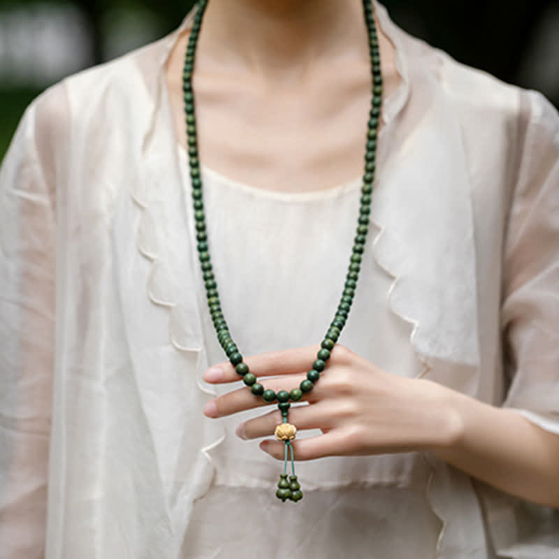 Nimara Ritual 108 Mala Beads Green Sandalwood Boxwood Lotus Positive Bracelet