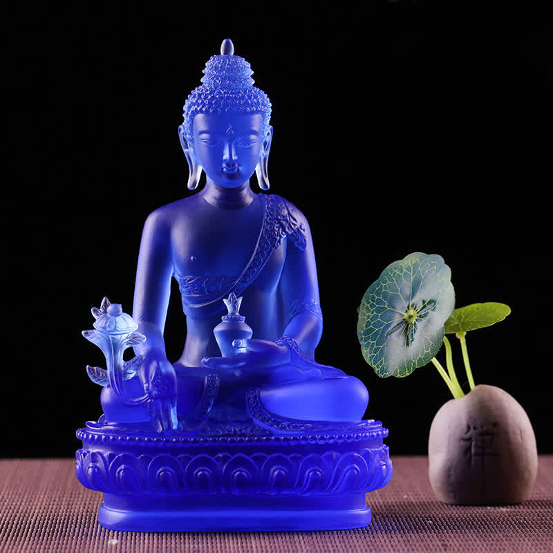 Nimara Ritual Medicine Buddha Handmade Liuli Crystal Art Piece Compassion Statue Home Office Offering Decoration