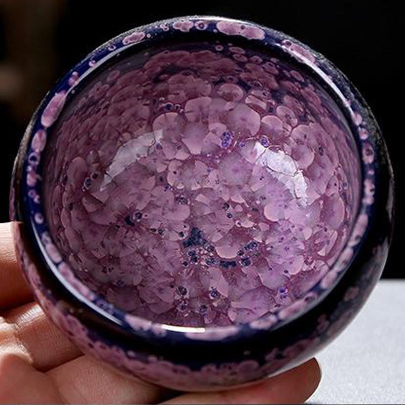 Nimara Ritual Colorful Iris Flowers Chinese Jianzhan Kiln Change Porcelain Teacup Tenmoku Kung Fu Tea Cup