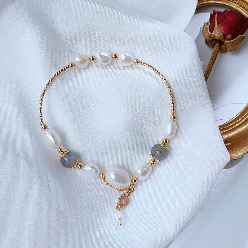 Nimara Ritual Pearl Moonstone Strawberry Quartz Bead Optimism Bracelet