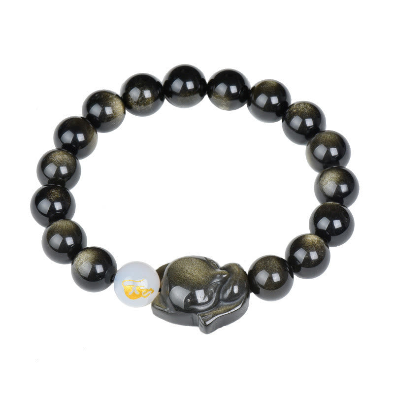 Nimara Ritual Natural Rainbow Obsidian Gold Sheen Obsidian Silver Sheen Obsidian Fox Healing Bracelet