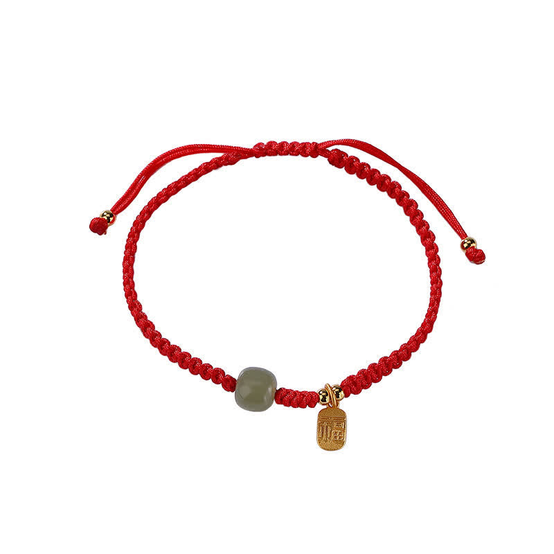 Nimara Ritual 925 Sterling Silver Hetian Jade Blessing Wealth Red String Bracelet