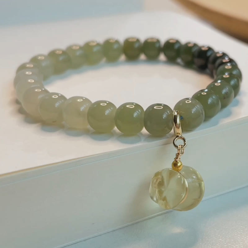 Nimara Ritual Natural Hetian Jade Money Bag Charm Bead Prosperity Bracelet