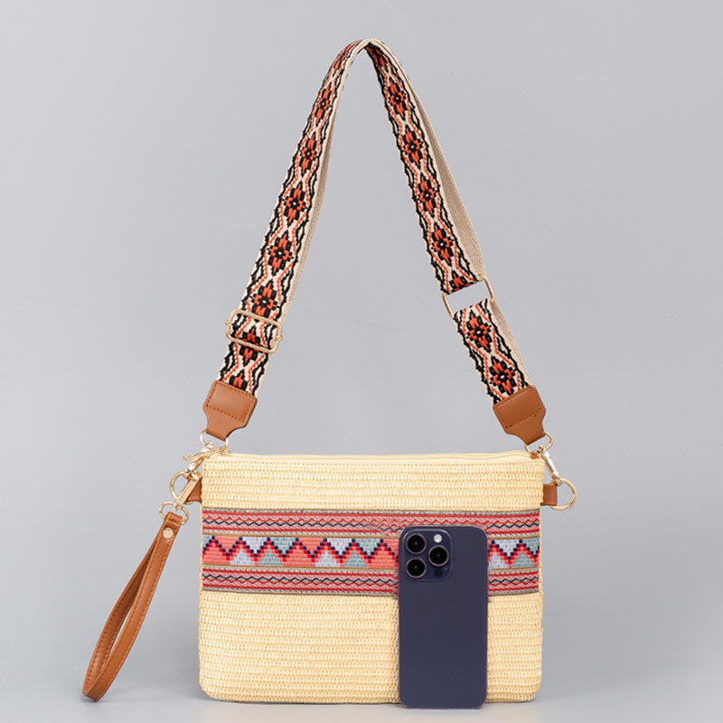 Nimara Ritual Boho Colorful Geometry Straw Woven Crossbody Bag Shoulder Bag Handbag