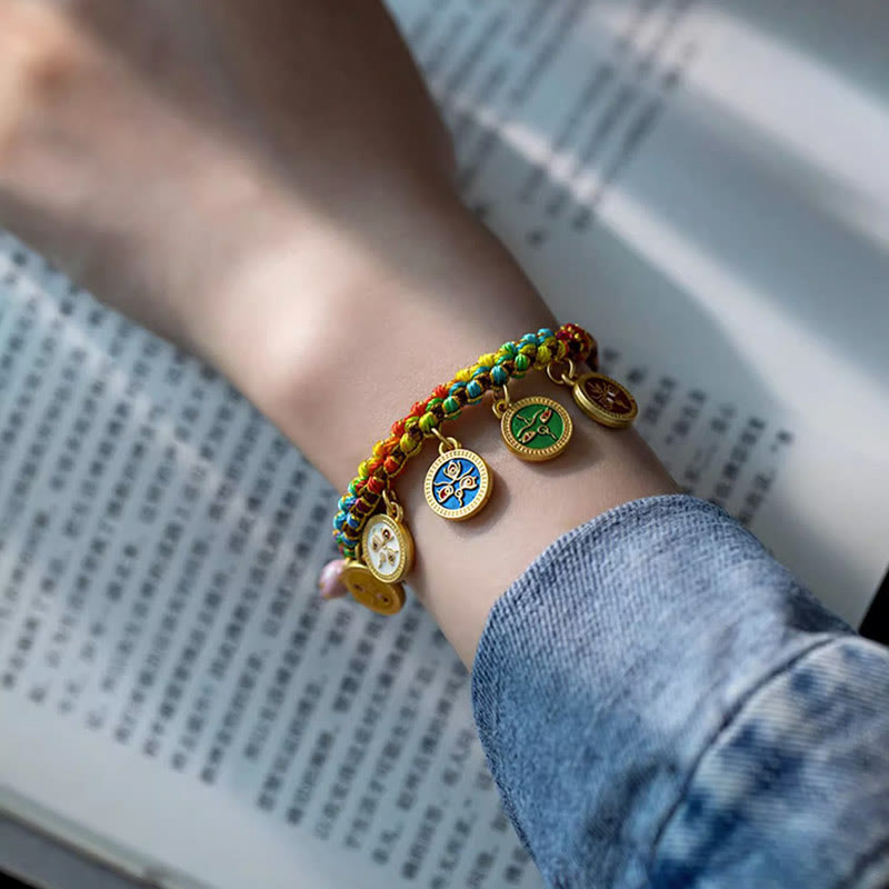 Nimara Ritual Tibetan Colorful Rope Five God Of Wealth Luck Braid Bracelet