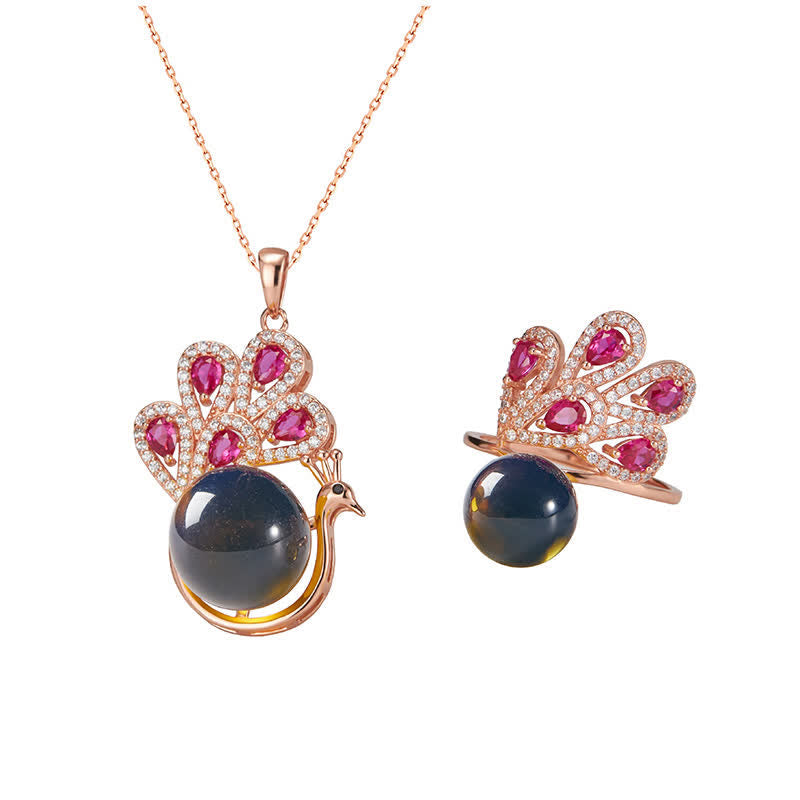 Nimara Ritual Peacock Amber Fortune Love Necklace Pendant Ring