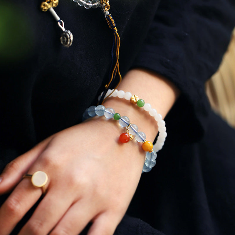 Nimara Ritual Aquamarine Red Agate Peace Gourd Charm Bracelet