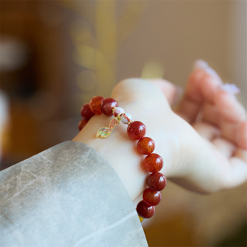 Nimara Ritual Natural Red Agate Peace Talisman Fu Character Dragon Tail Confidence Charm Bracelet