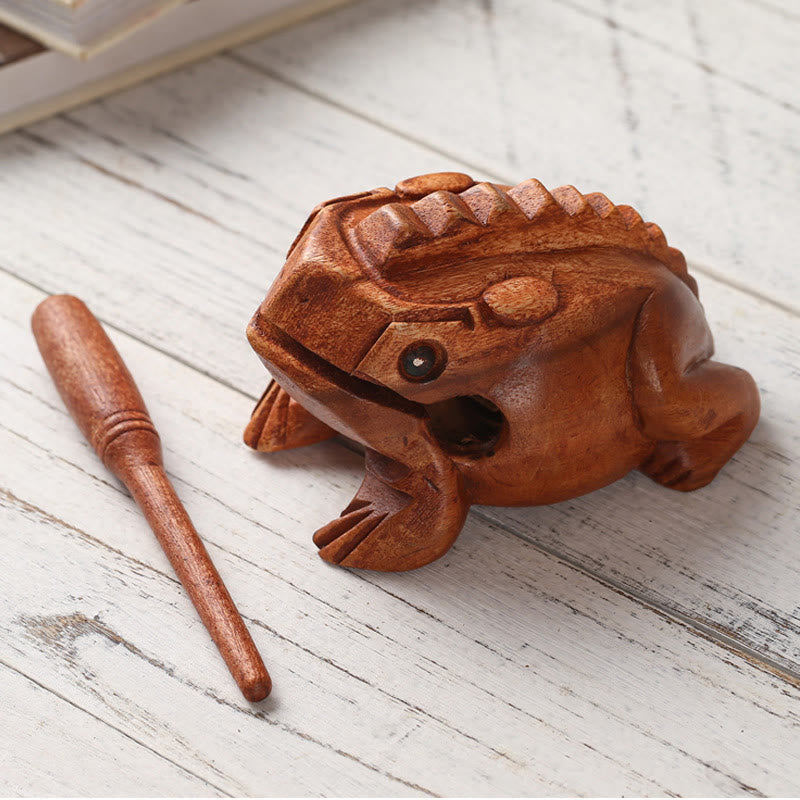 Nimara Ritual Handcrafted FengShui Wealth Luck Frog Mini Wooden Croaking Frog Guiro Decoration