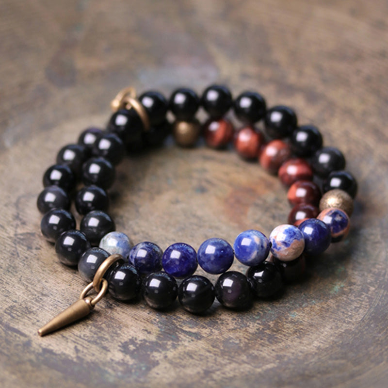 Nimara Ritual Black Obsidian Sodalite Crystal Copper Strength Couple Bracelet