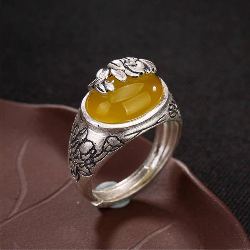 Nimara Ritual Citrine Lotus Blessing Protection Adjustable Ring