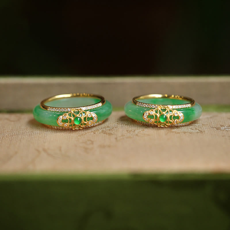 Nimara Ritual 18K Gold Plated Natural Green Chalcedony Strength Ring