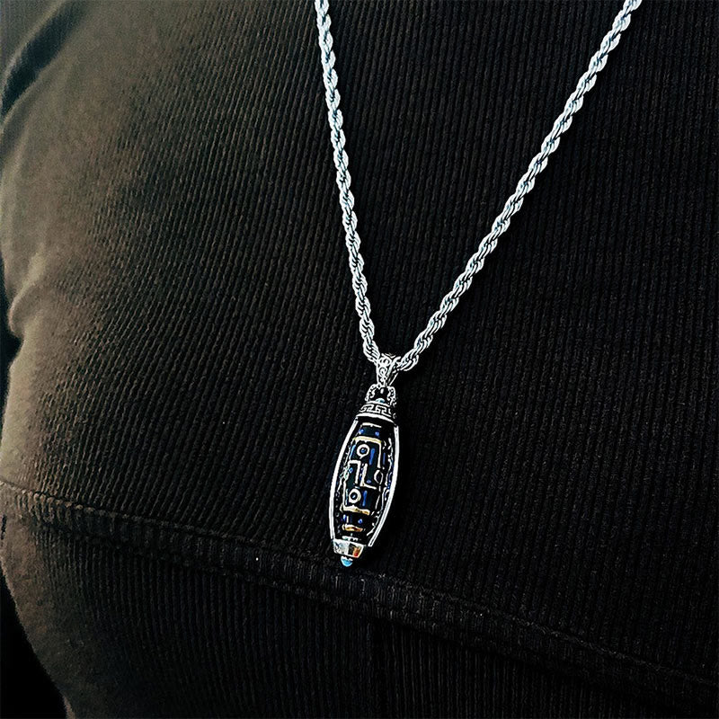 Peace & Purity Tibetan Om Mani Padme Hum Nine-Eye Dzi Bead Pattern Rotatable Necklace Pendant
