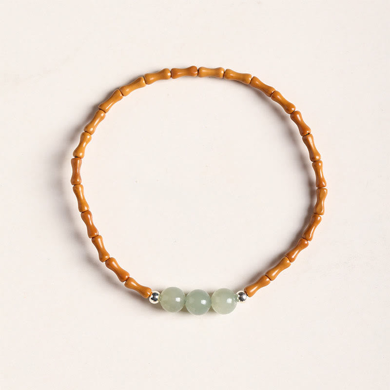 Nimara Ritual Natural Olive Pit Bamboo Pattern Hetian Jade Beads Luck Bracelet