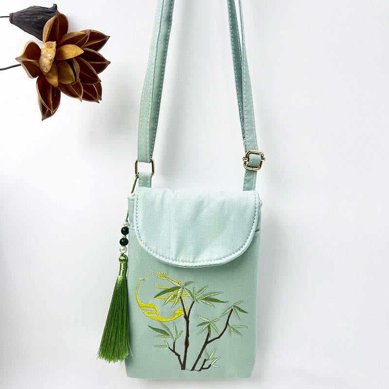 Nimara Ritual Small Embroidered Flowers Crossbody Bag Shoulder Bag Double Layer Cellphone Bag