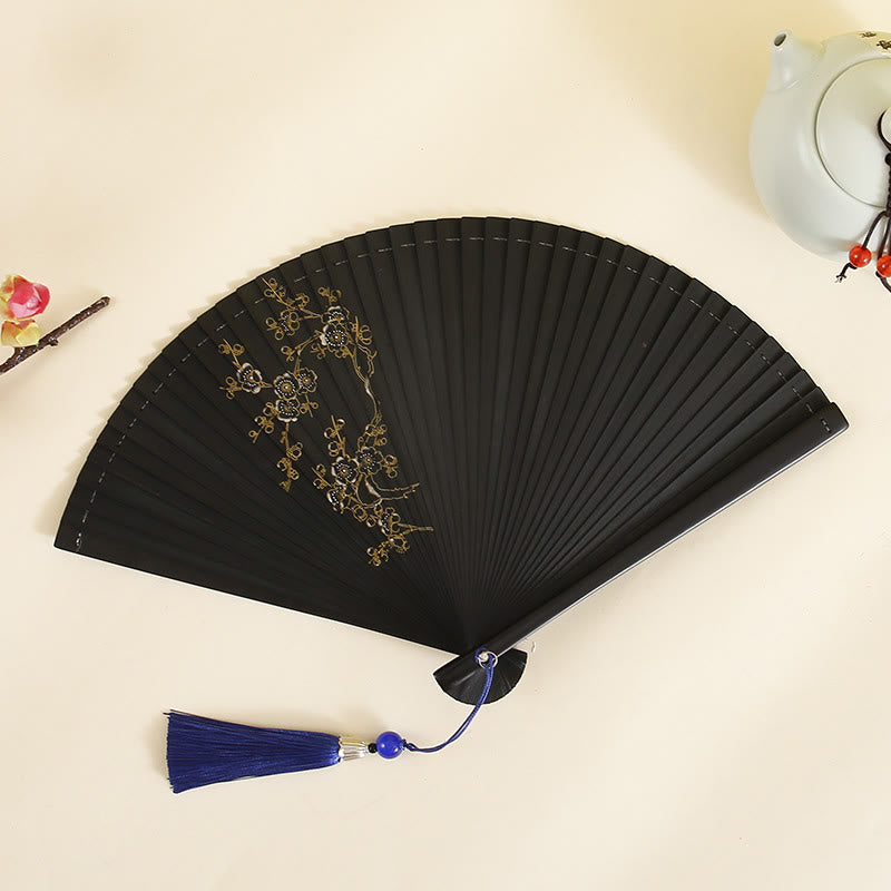 Nimara Ritual Hibiscus Flower Plum Blossom Handheld Bamboo Folding Fan