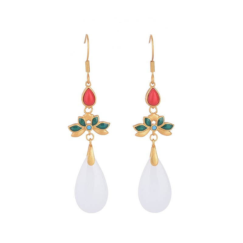 Nimara Ritual FengShui White Jade Luck Drop Earrings