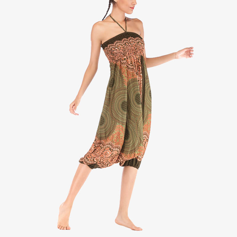 Nimara Ritual Two Style Wear Round Geometric Pattern Loose Smocked Harem Trousers Jumpsuit High Waist Women's Yoga Pants