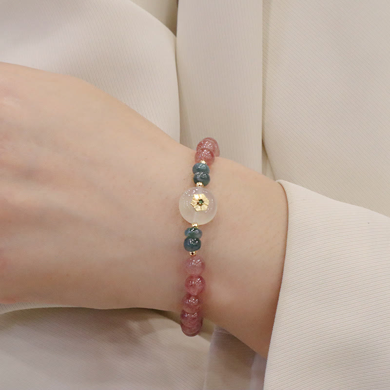 Nimara Ritual Natural Strawberry Quartz Chalcedony Jade Healing Bracelet