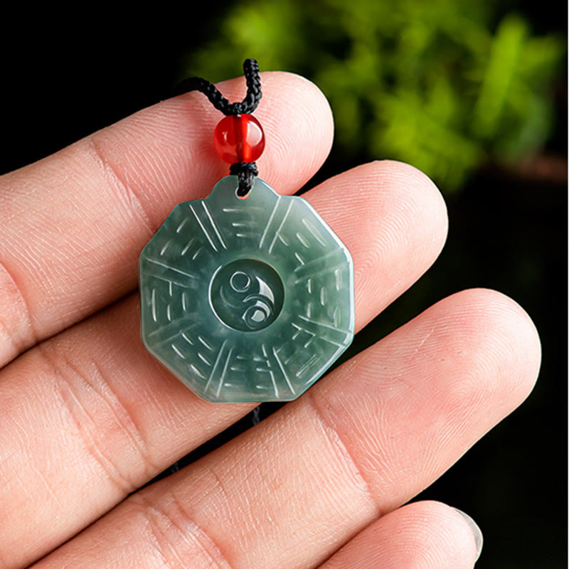 Nimara Ritual Natural Jade FengShui Bagua Yin Yang Prosperity Necklace Pendant